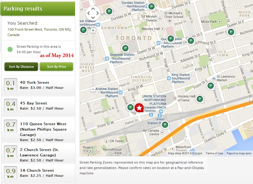 map showing municpal parking lots near the Royal York Hotel